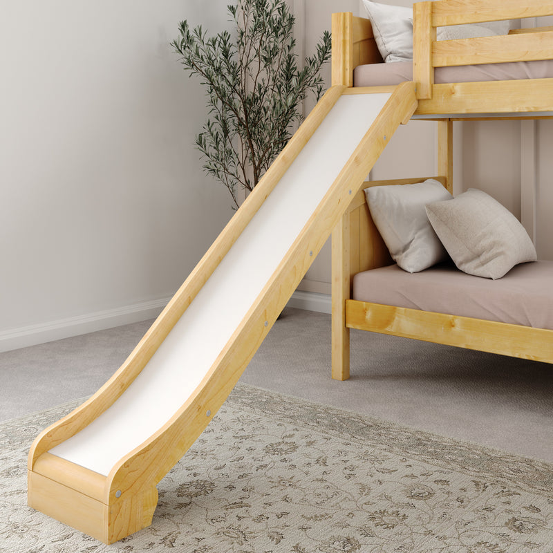 HAPPY XL NP : Bunk Bed Classic Mid Twin XL Bunk Bed with Slide and Angled Ladder on Front, Natural Birch Panel