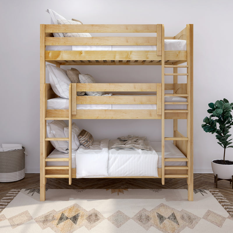 HOLY NP : Triple Bunk Classic Twin Triple Bunk Bed with Two Straight Ladders on Front, Natural Birch Panel