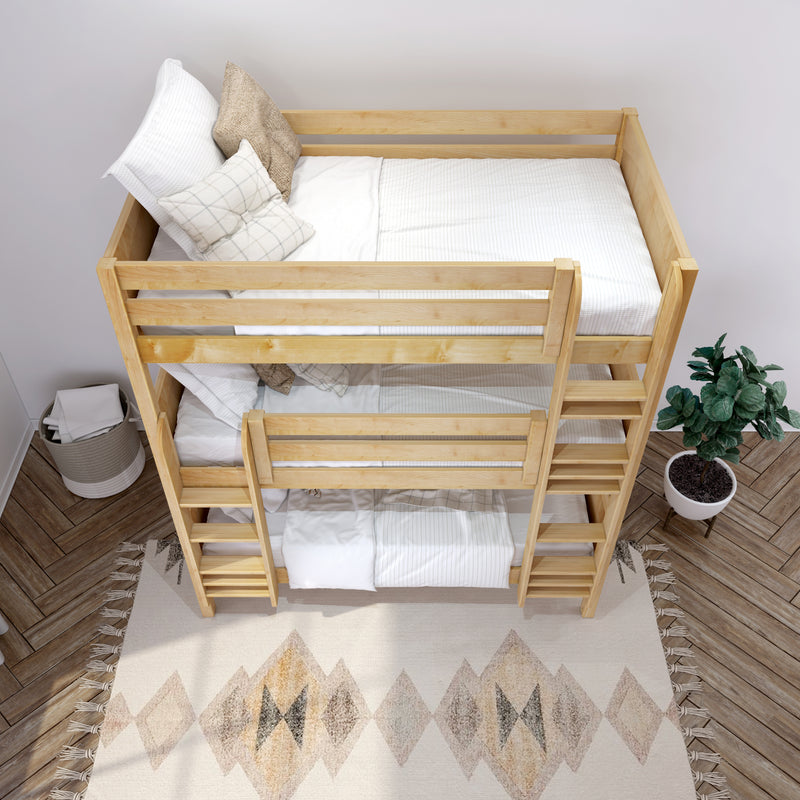HOLY XL NP : Triple Bunk Classic Twin XL Triple Bunk Bed with Two Straight Ladders on Front, Natural Panel