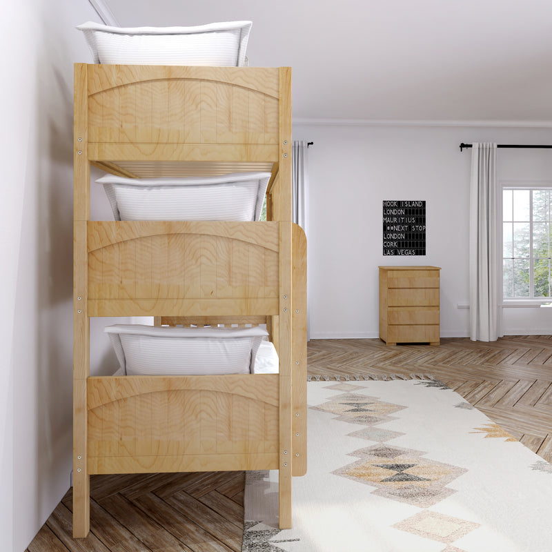 HOLY NP : Triple Bunk Classic Twin Triple Bunk Bed with Two Straight Ladders on Front, Natural Birch Panel