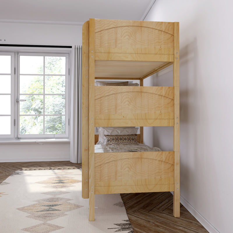 HOLY NP : Triple Bunk Classic Twin Triple Bunk Bed with Two Straight Ladders on Front, Natural Birch Panel