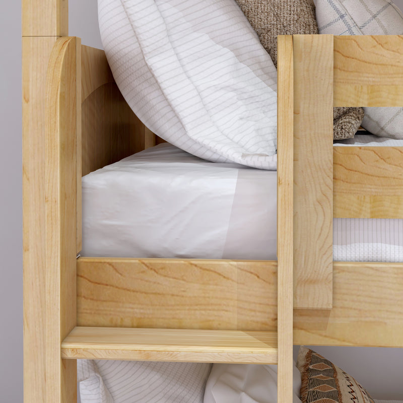 HOLY NP : Triple Bunk Classic Twin Triple Bunk Bed with Two Straight Ladders on Front, Natural Birch Panel
