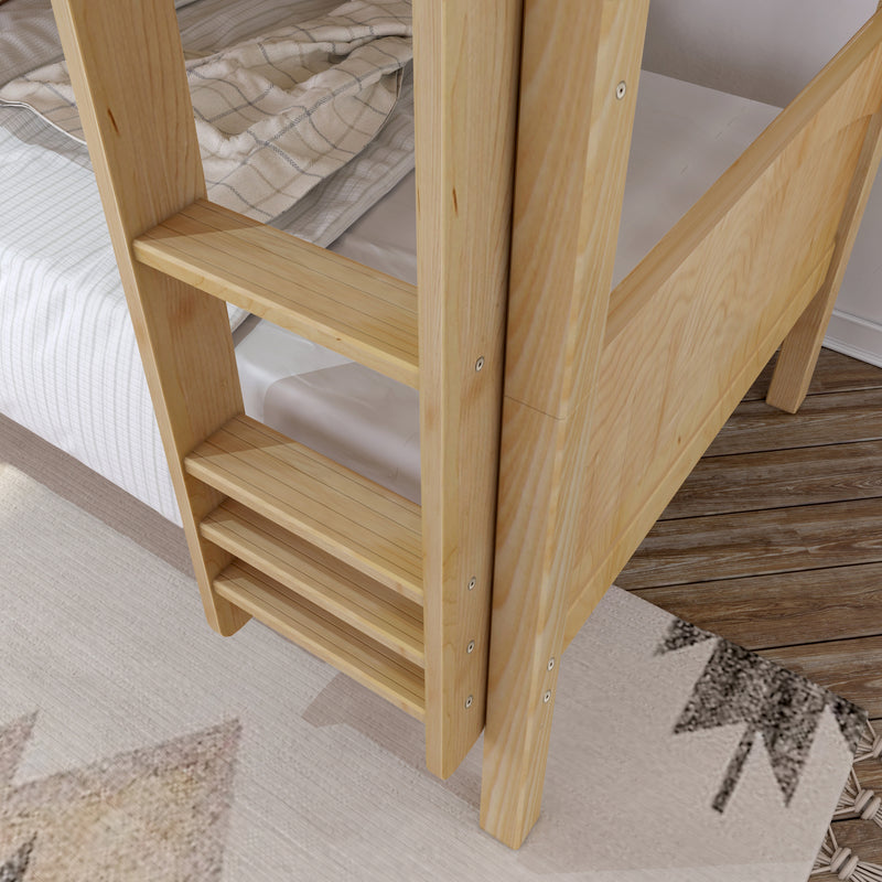 HOLY XL NP : Triple Bunk Classic Twin XL Triple Bunk Bed with Two Straight Ladders on Front, Natural Panel