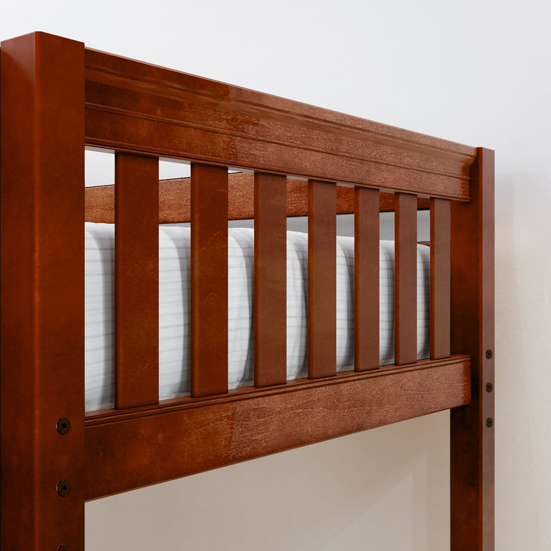 JUMBLE CS : Corner Loft Bunk High Twin over Full Corner Loft Bunk Bed with Ladder + Slide Platform, Slat, Chestnut