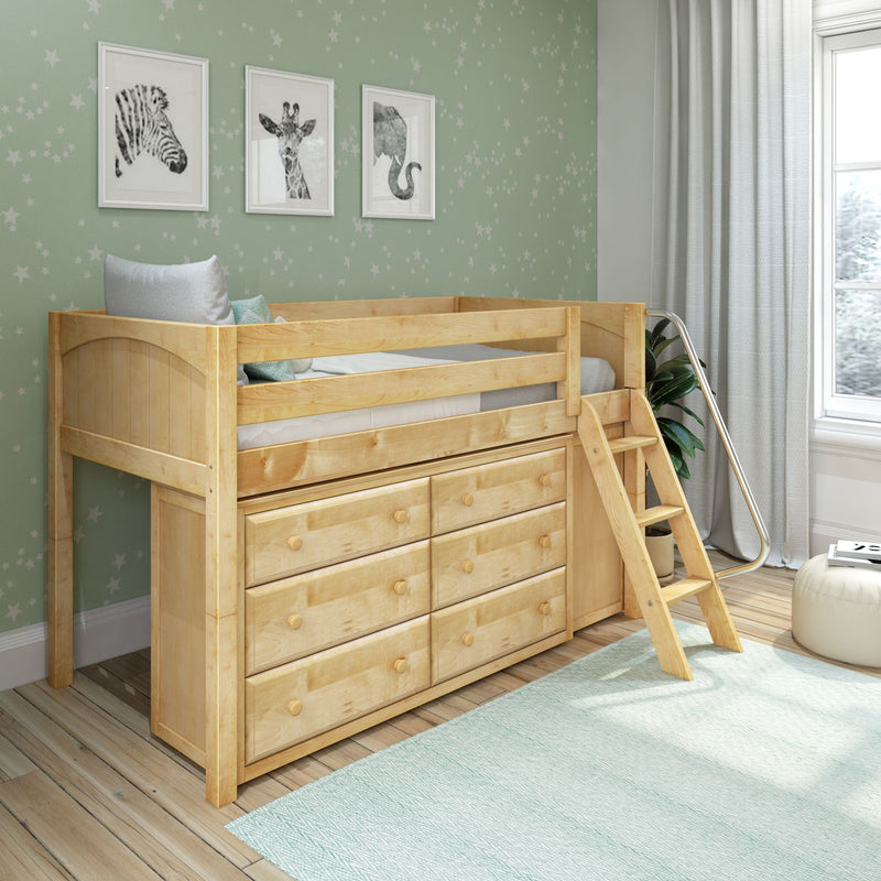 KICKS12 NP : Loft Bed Low Loft Bed with Cube & 6 Drawer Dressers, Twin, Panel, Natural