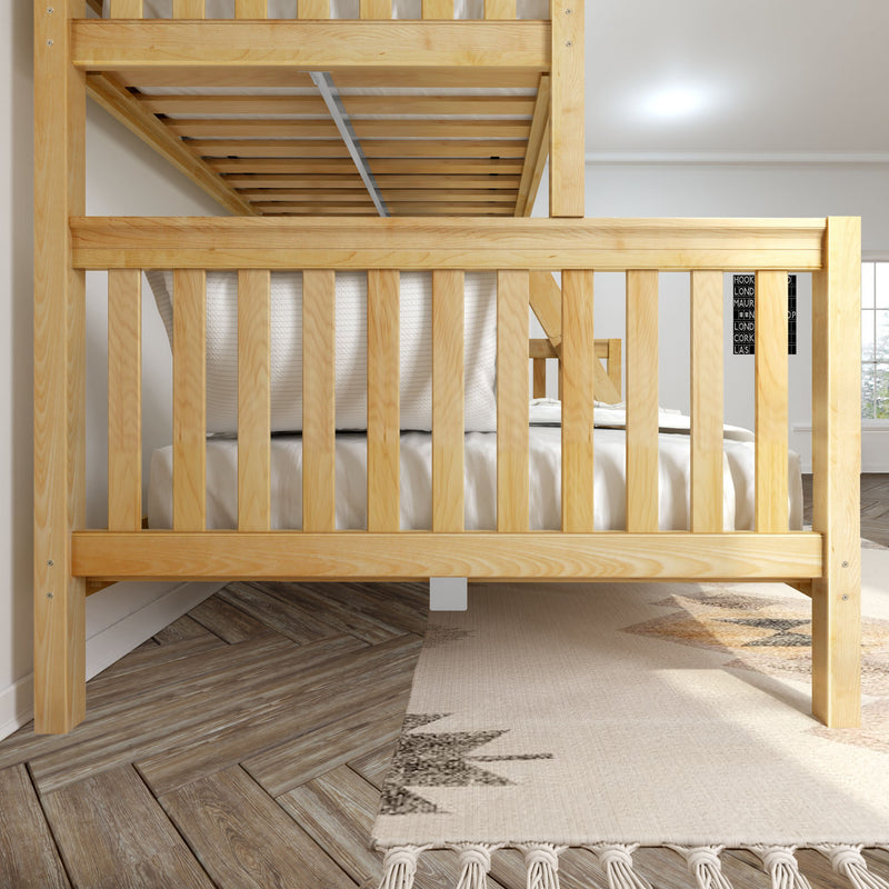 LAVISH XL NS : Bunk Bed Classic High Twin XL over Queen Bunk Bed with Angled Ladder on Front, Natural Birch Slats