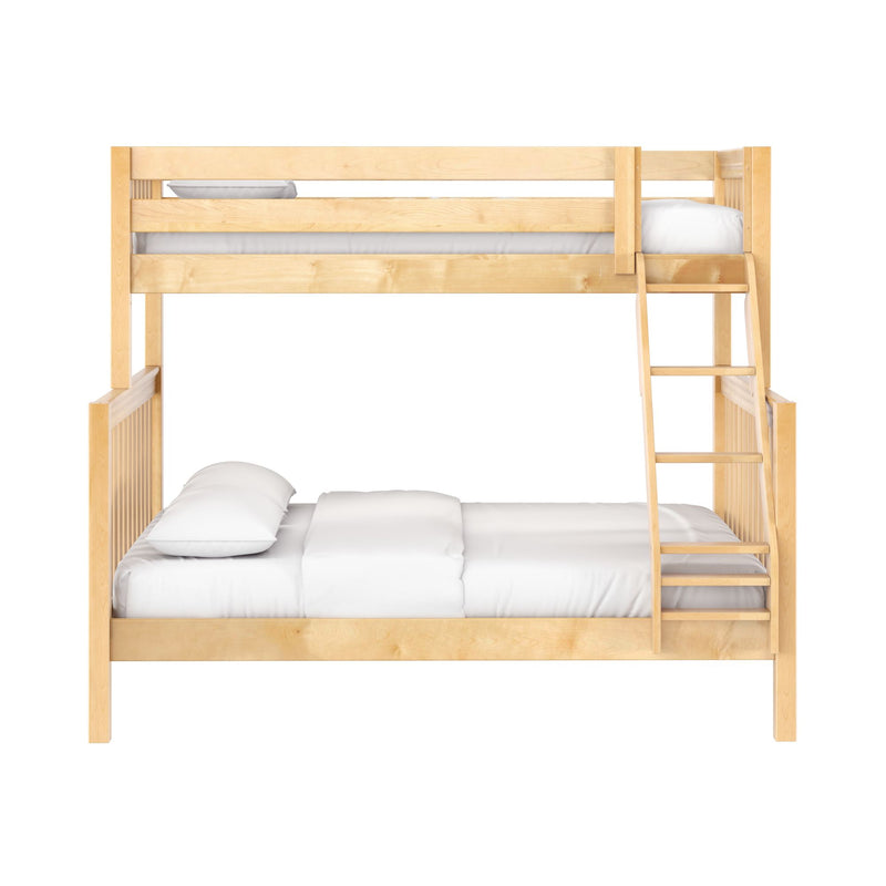 LAVISH XL NS : Bunk Bed Classic High Twin XL over Queen Bunk Bed with Angled Ladder on Front, Natural Birch Slats