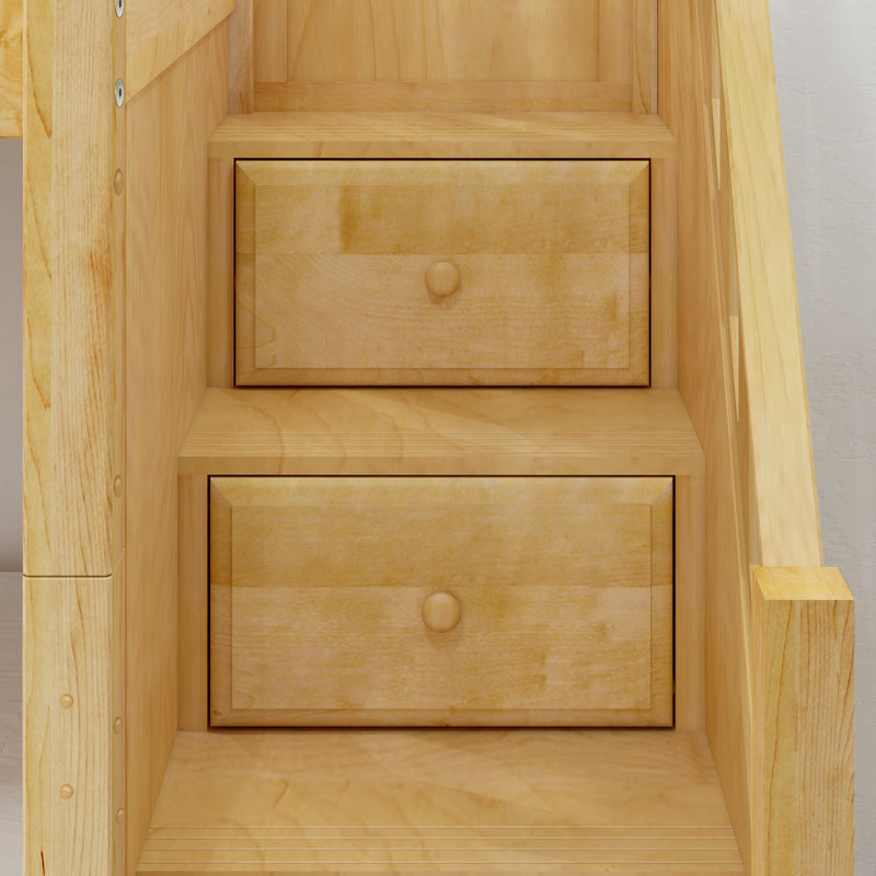 POPPER XL NS : Bunk Bed Classic High Queen Bunk Bed with Stairs on End, Natural Birch Slats
