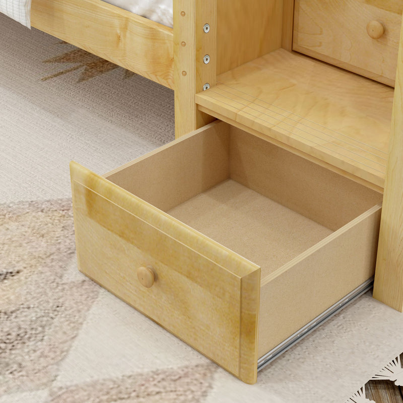 POPPER XL NS : Bunk Bed Classic High Queen Bunk Bed with Stairs on End, Natural Birch Slats