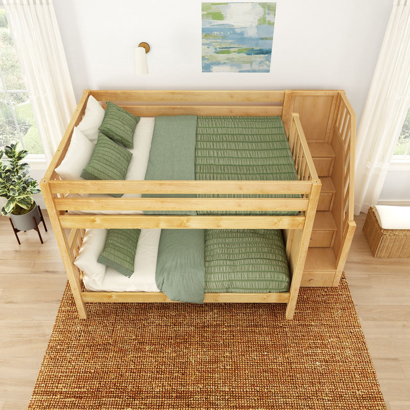 QUASAR NS : Bunk Bed Classic Mid Full Bunk Bed with Stairs on End, Natural Birch Slats