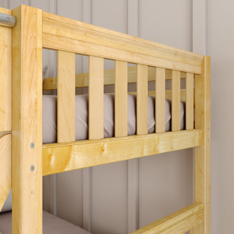 SLICK NS : Bunk Bed Classic Mid Twin over Full Bunk Bed with Slide and Angled Ladder on Front, Natural Birch Slats