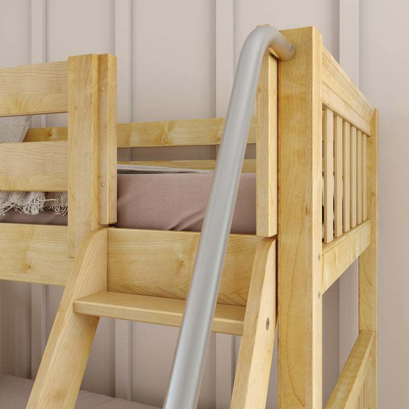SLICK NS : Bunk Bed Classic Mid Twin over Full Bunk Bed with Slide and Angled Ladder on Front, Natural Birch Slats
