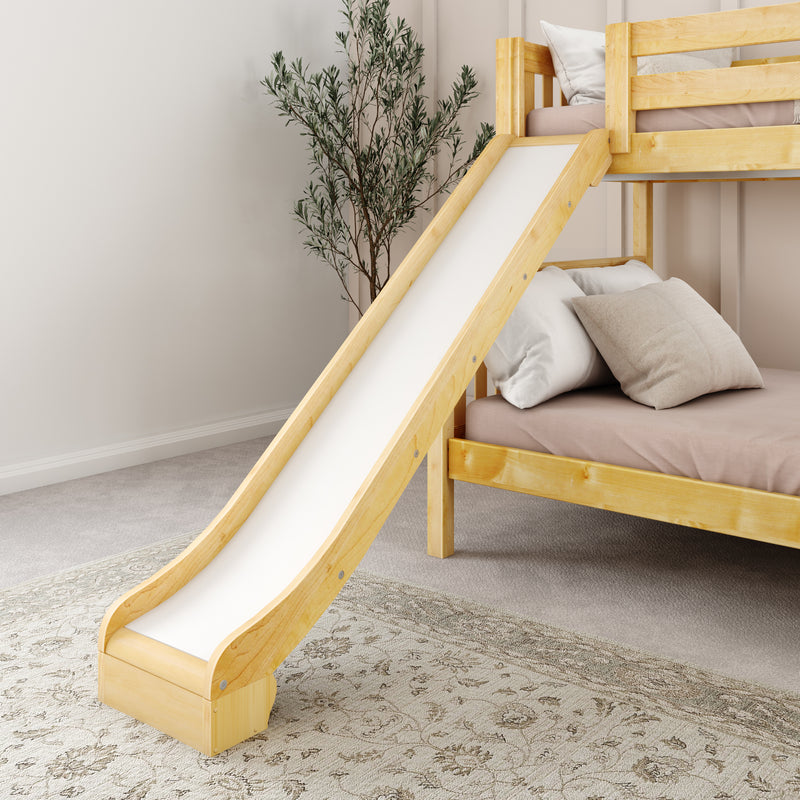 SLICK NS : Bunk Bed Classic Mid Twin over Full Bunk Bed with Slide and Angled Ladder on Front, Natural Birch Slats