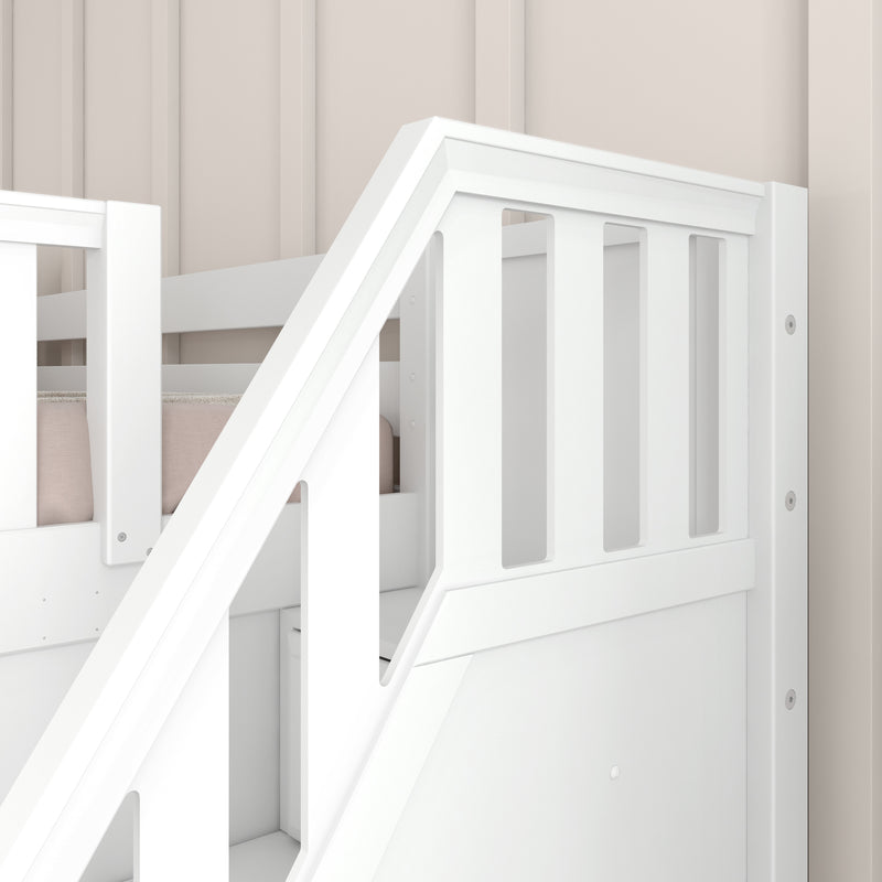 SNIGGLE WP : Bunk Bed Classic Low Twin Bunk Bed with Slide and Stairs on End, Classic White Panel