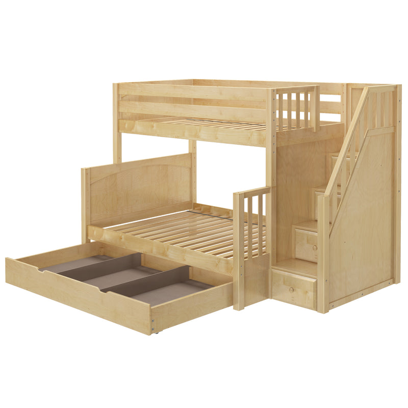 SUMO TD NP : Bunk Bed Medium Twin over Full Bunk Bed with Stairs and Trundle Drawer, Panel, Natural
