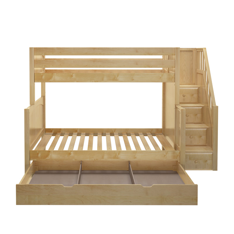 SUMO TD NP : Bunk Bed Medium Twin over Full Bunk Bed with Stairs and Trundle Drawer, Panel, Natural
