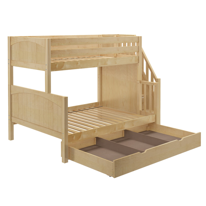 SUMO TD NP : Bunk Bed Medium Twin over Full Bunk Bed with Stairs and Trundle Drawer, Panel, Natural