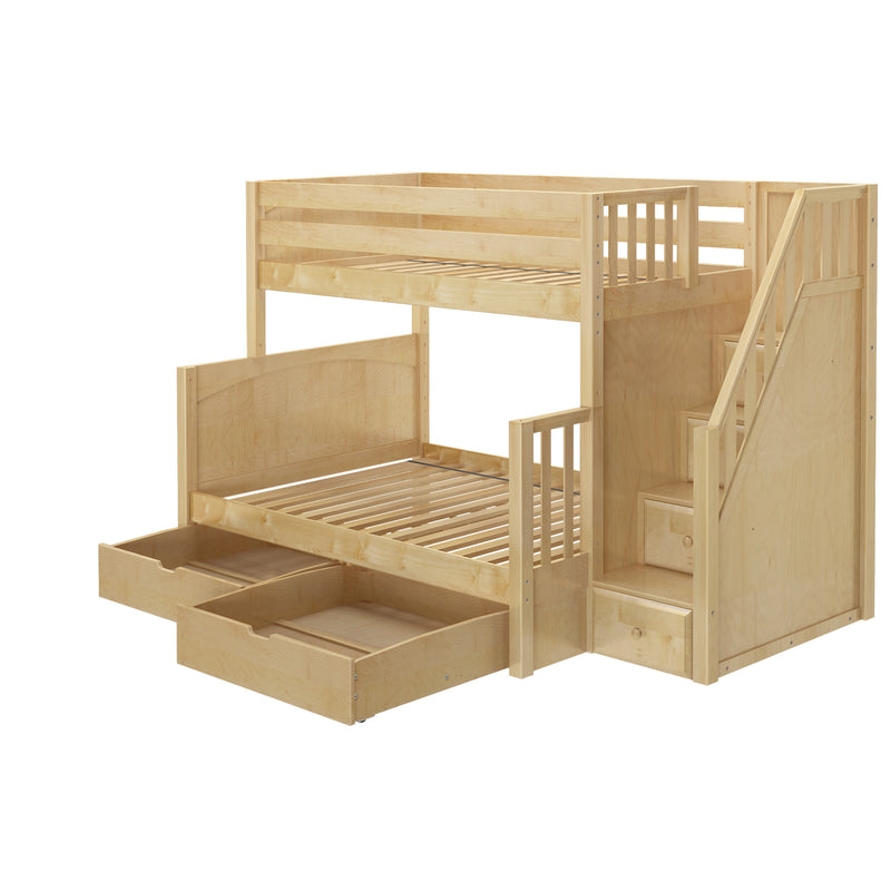 SUMO UD NP : Bunk Bed Medium Twin over Full Bunk Bed with Stairs and Underbed Storage Drawer, Panel, Natural