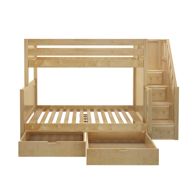 SUMO UD NP : Bunk Bed Medium Twin over Full Bunk Bed with Stairs and Underbed Storage Drawer, Panel, Natural