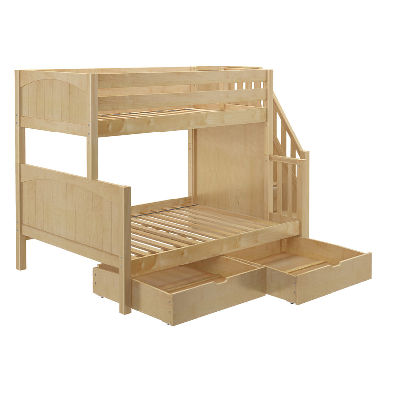 SUMO UD NP : Bunk Bed Medium Twin over Full Bunk Bed with Stairs and Underbed Storage Drawer, Panel, Natural