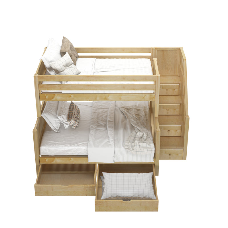 SUMO UD NP : Bunk Bed Medium Twin over Full Bunk Bed with Stairs and Underbed Storage Drawer, Panel, Natural