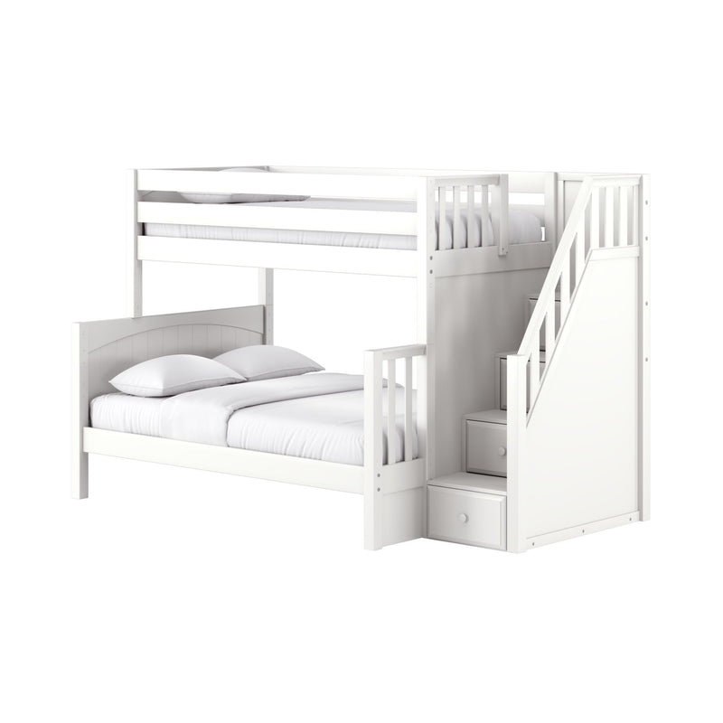 SUMO WP : Bunk Bed Classic Mid Twin over Full Bunk Bed with Stairs on End, Classic White Panel