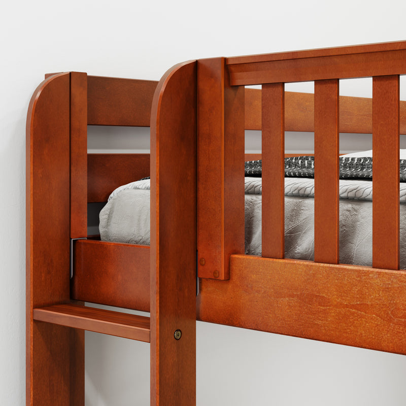 TRIFID 1 CP : Corner Loft Bunk Twin Mid Corner Loft Bunk with Two Straight Ladders on End, Chestnut Panel