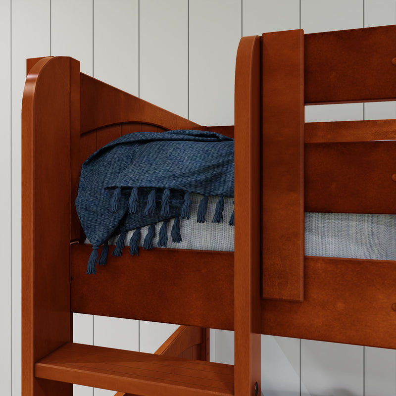 TRIFID CP : Corner Loft Bunk Twin Mid Corner Loft Bunk with Left Straight Ladder + Right Angled Ladder on Front, Chestnut Panel