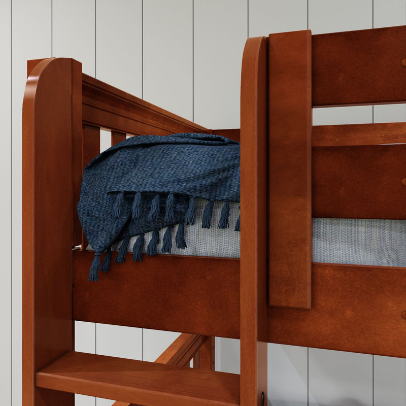 TRIFID CS : Corner Loft Bunk Twin Mid Corner Loft Bunk with Left Straight Ladder + Right Angled Ladder on Front, Chestnut Slats