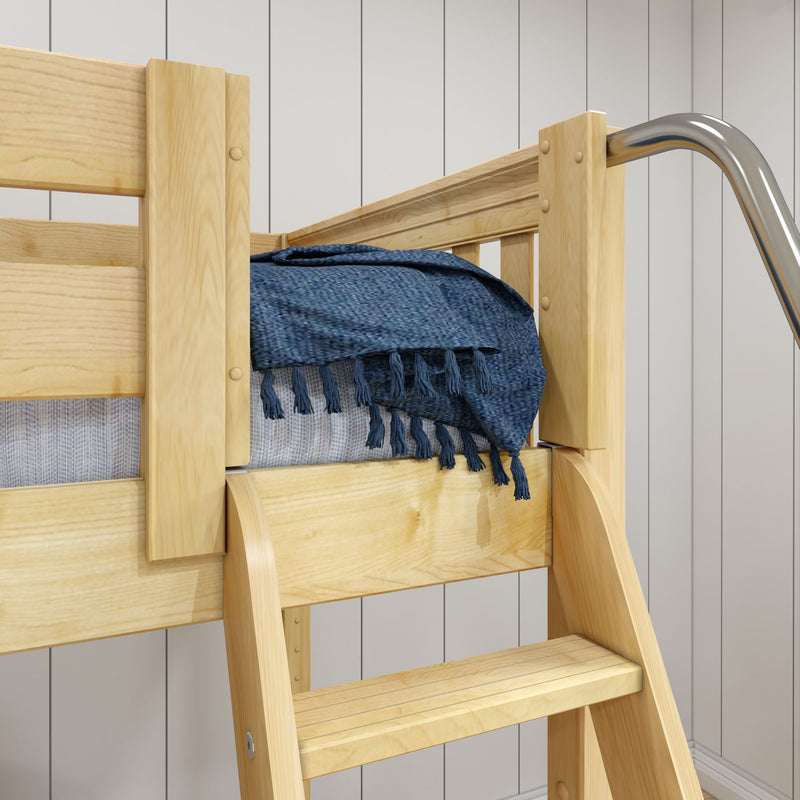 TRIFID NS : Corner Loft Bunk Twin Mid Corner Loft Bunk with Left Straight Ladder + Right Angled Ladder on Front, Natural Birch Slats