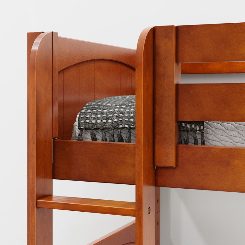 TRIFID XL CP : Corner Loft Bunk Twin XL Mid Corner Loft Bunk with Left Straight Ladder + Right Angled Ladder on Front, Chestnut Panel