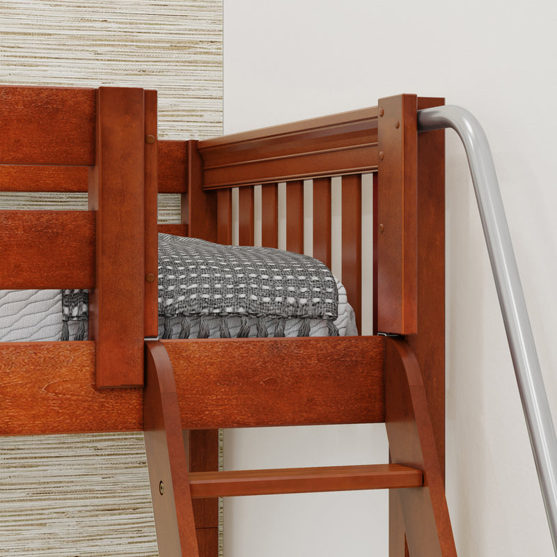TRIFID XL CS : Corner Loft Bunk Twin XL Mid Corner Loft Bunk with Left Straight Ladder + Right Angled Ladder on Front, Chestnut Slats