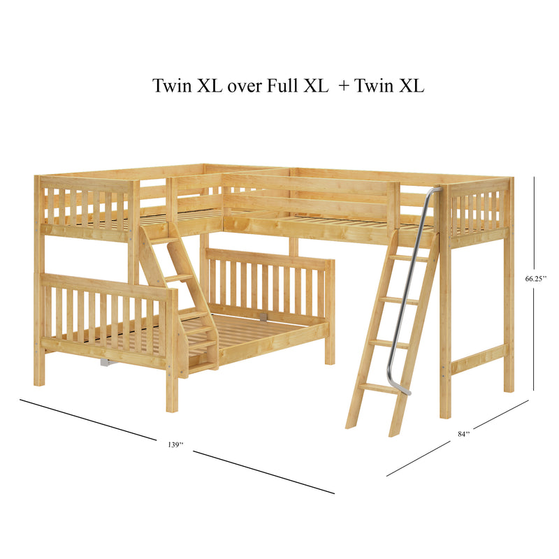 TRINITY XL NS : Corner Loft Bunk Medium Twin XL over Full XL Corner Loft Bunk Bed, Natural