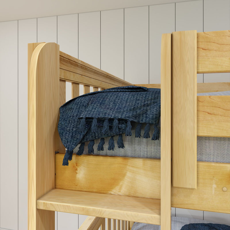 TRIPLICATE XL NS : Corner Loft Bunk Queen + Twin XL High Corner Loft Bunk with Two Straight Ladders on Front, Natural Birch Slats