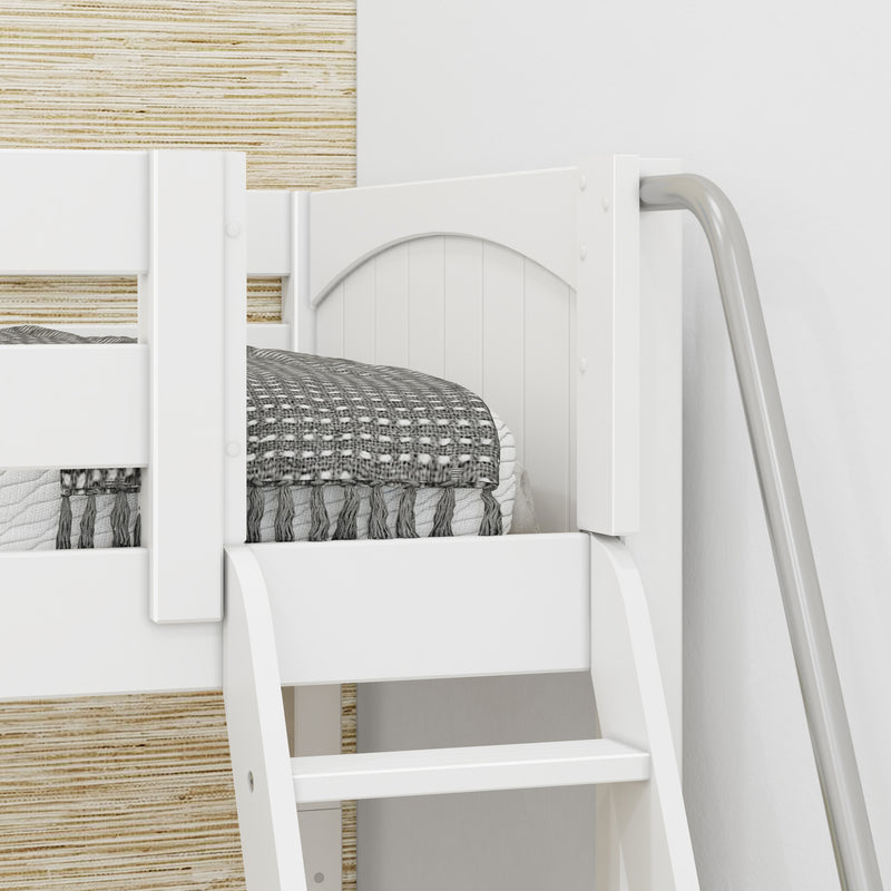 TRIUNITY XL WP : Corner Loft Bunk Twin XL over Full XL + Twin XL Medium Corner Loft Bunk with Angled Ladder and Stairs on Left, Panel, White