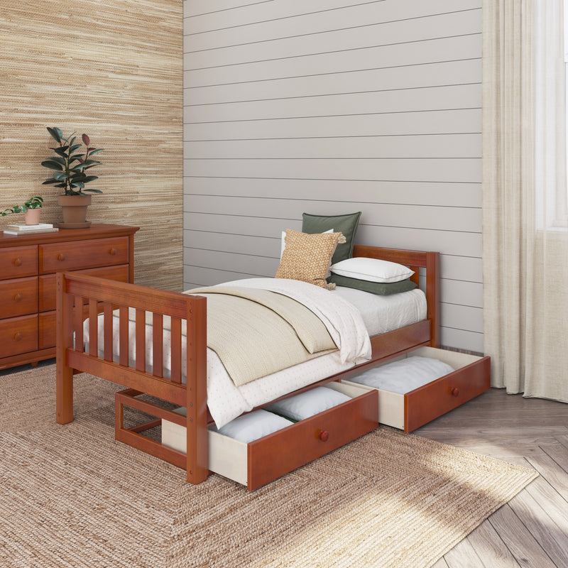 1000 UU CS : Starter Bed Twin Basic Bed with Underbed Dresser - Low, Slat, Chestnut