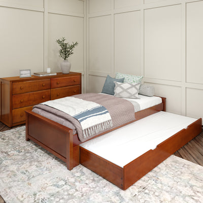 1075 XL TR C : Starter Bed Twin XL Platform Bed with Trundle, Chestnut