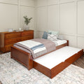 1075 XL TR C : Starter Bed Twin XL Platform Bed with Trundle, Chestnut