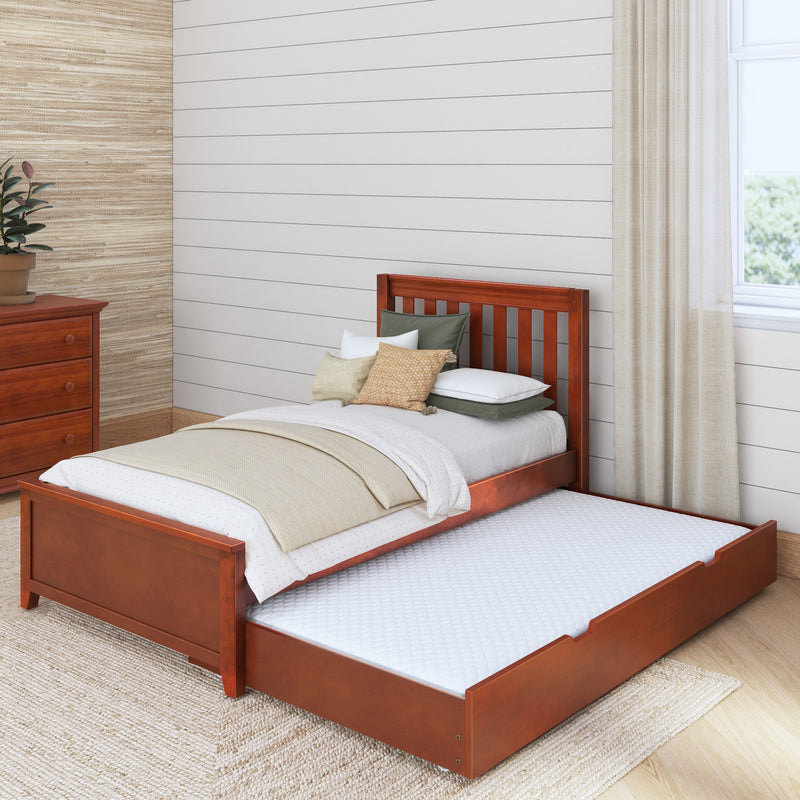 1160 TR CS : Starter Bed Twin Traditional Bed with Trundle, Slat, Chestnut