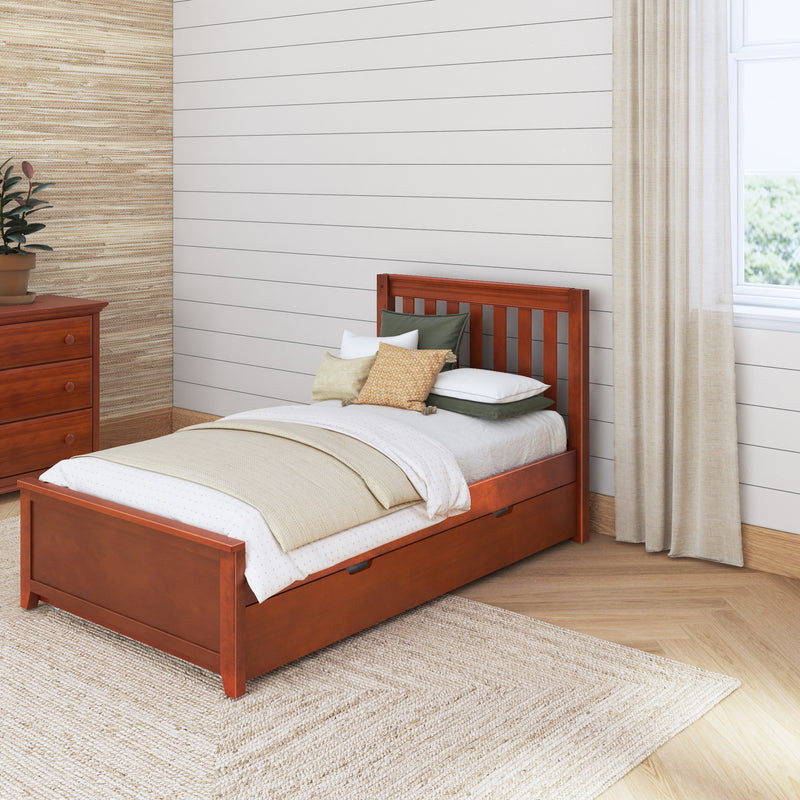 1160 TR CS : Starter Bed Twin Traditional Bed with Trundle, Slat, Chestnut