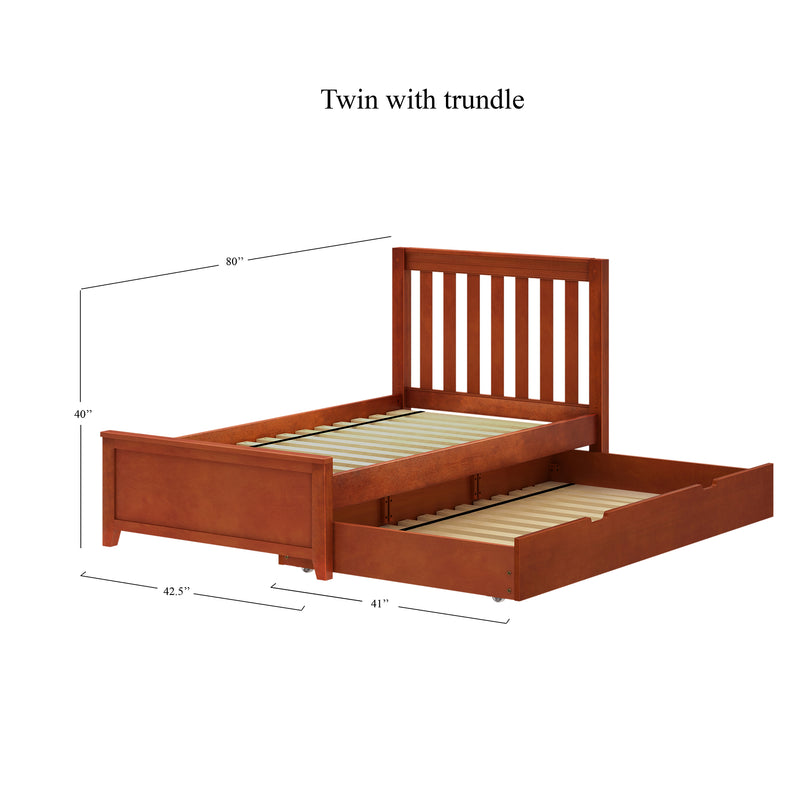 1160 TR CS : Starter Bed Twin Traditional Bed with Trundle, Slat, Chestnut