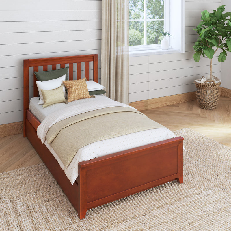 1160 TR CS : Starter Bed Twin Traditional Bed with Trundle, Slat, Chestnut