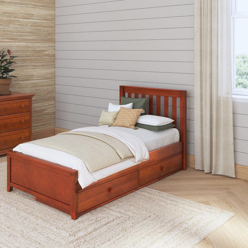 1160 UU CS : Starter Bed Twin Traditional Bed with Underbed Dresser, Slat, Chestnut