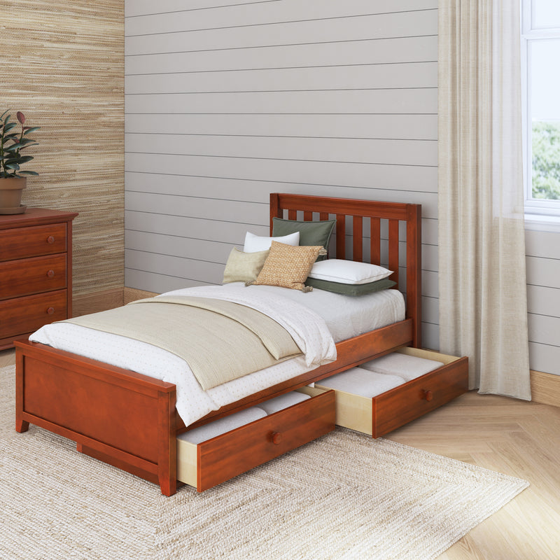 1160 UU CS : Starter Bed Twin Traditional Bed with Underbed Dresser, Slat, Chestnut