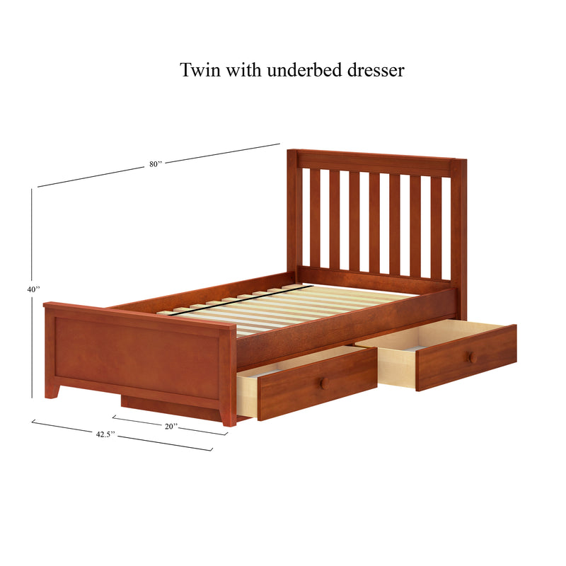 1160 UU CS : Starter Bed Twin Traditional Bed with Underbed Dresser, Slat, Chestnut