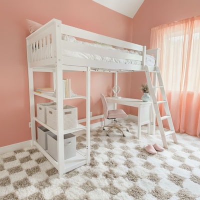 185218-002 : Loft Beds Twin-Size High Loft Bed With Bookcase & Desk, White