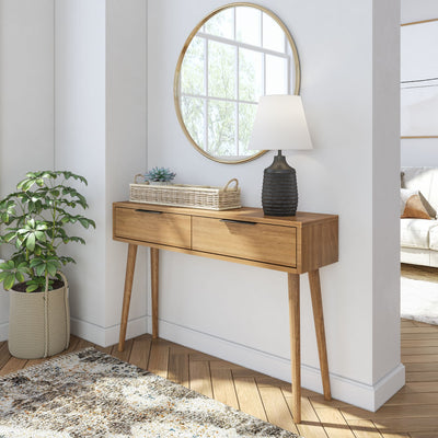 2000409000-007 : Console Table Mid-Century Modern Console Table with Pulldown and Black Handles (46in / 1170mm), Pecan