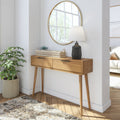 2000409000-007 : Console Table Mid-Century Modern Console Table with Pulldown and Black Handles (46in / 1170mm), Pecan