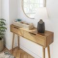 2000409000-007 : Console Table Mid-Century Modern Console Table with Pulldown and Black Handles (46in / 1170mm), Pecan
