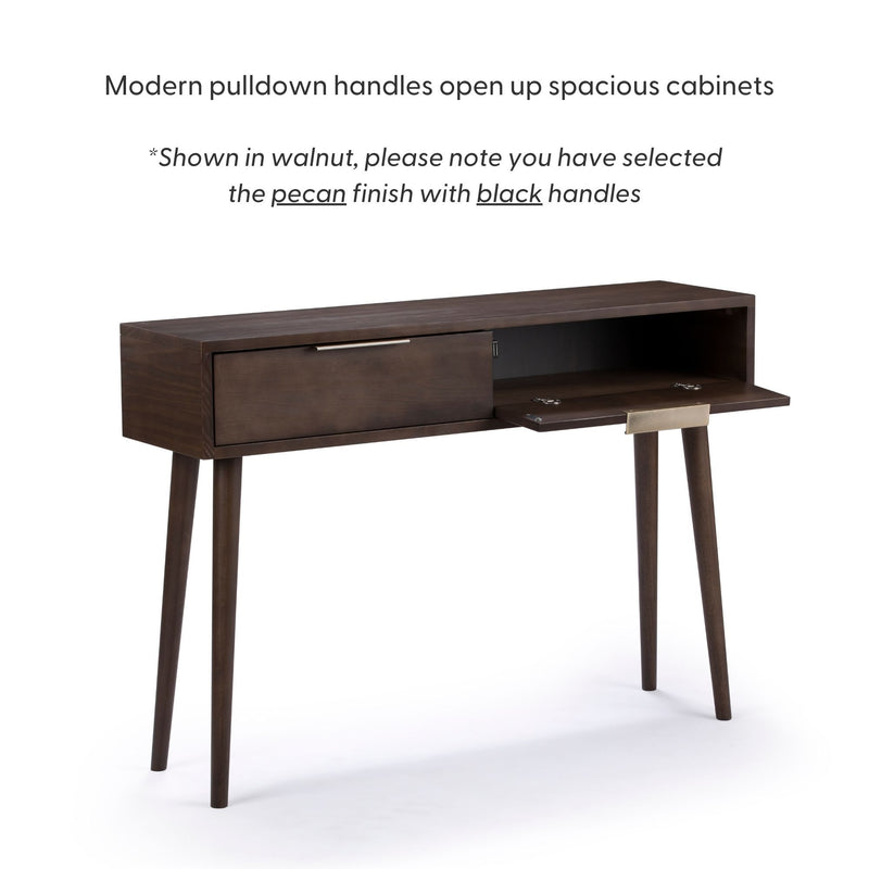 2000409000-007 : Console Table Mid-Century Modern Console Table with Pulldown and Black Handles (46in / 1170mm), Pecan